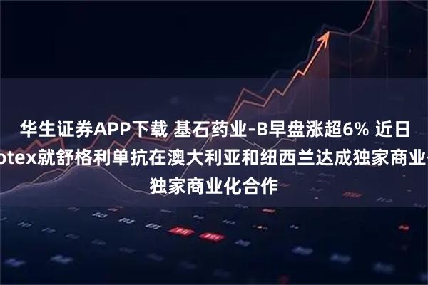 华生证券APP下载 基石药业-B早盘涨超6% 近日与Arrotex就舒格利单抗在澳大利亚和纽西兰达成独家商业化合作
